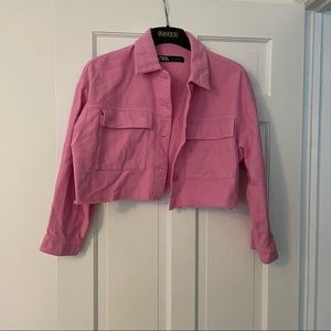ZARA CROPPED PINK DENIM JACKET